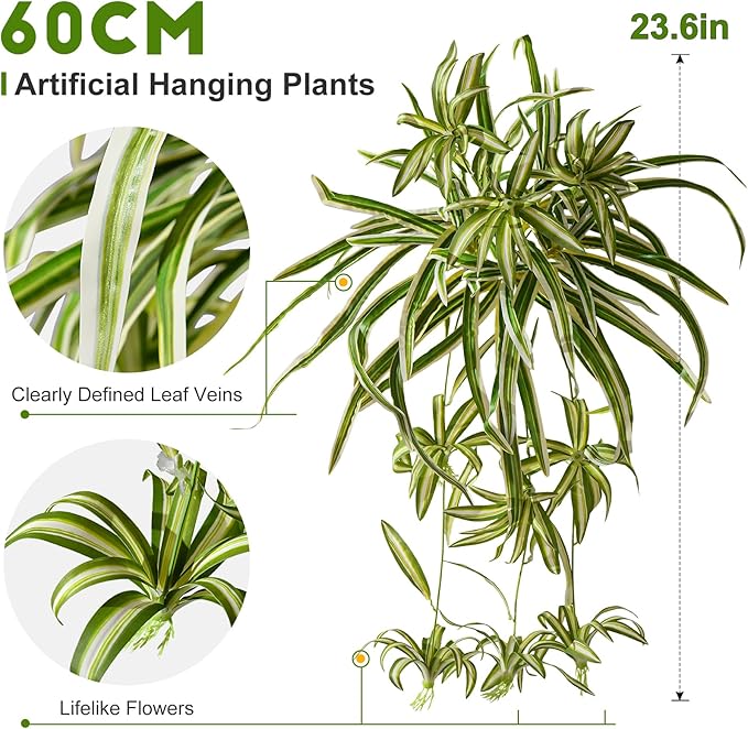 2 Pcs Artificial Spider Hanging Plant Artificial Bracketplant Chlorophytum Fake Greenery for Outdoor Porch Patio Window Shelf Office Garden Home Decor (Yellow)