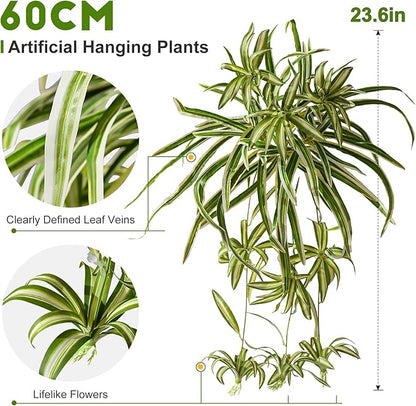 2 Pcs Artificial Spider Hanging Plant Artificial Bracketplant Chlorophytum Fake Greenery for Outdoor Porch Patio Window Shelf Office Garden Home Decor (Yellow)