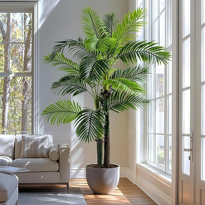 6.2FT Artificial Phoenix Palm Tree Artificial Plants Indoor Outdoor Large Faux Coconut Silk Palm Tree Tropical Fake Tree Faux Sago Palm Plant for Modern Farmhouse Yard Outside Patio Poolside