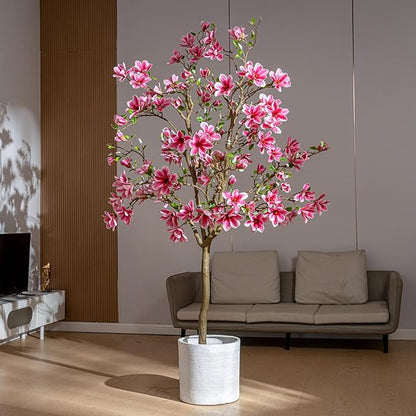 Tall Fake Magnolia Flower Tree Artificial Trees Cherry Blossom Floor plantas Indoor Outdoor Realistic for Home Living Room Office Porch Outside Patio arboles para decoracion Housewarming Gift