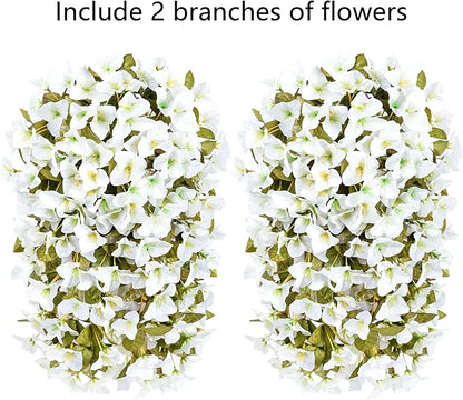 HyeFlora Bougainvillea Artificial Hanging Flowers Plants for Outdoors Winter Decoration, 2pcs Faux Bougainvillea Vines White Fake Flowers Realistic UV Resistant Silk Flowers for Outside Planter Yard