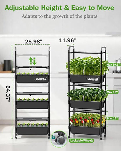 Large Hydroponics Growing System Kit, Vertical Indoor Herb Garden Kit with LED Grow Light & Independent Water Pump, 42L Movable Indoor Planter Perfect Gardening Gifts (3 Tier-81 Pods Black)