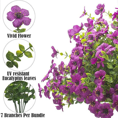 Artificial Fake Flowers for Outdoor Spring Decoration, 16 Bundles Faux Silk Colorful Daisy UV Resistant Realistic for Outside Porch Patio Home Yard Garden Planters Pots Window Box (Purple)