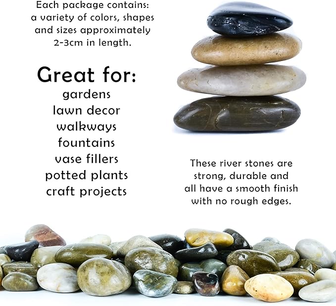5 lbs Approx. 82 River Rocks Stones for Plants Pebbles for Indoor Plants | Aquarium Fish Tank Rocks | Polished Decorative Rocks for Vases (1.6-2.4 Inches)