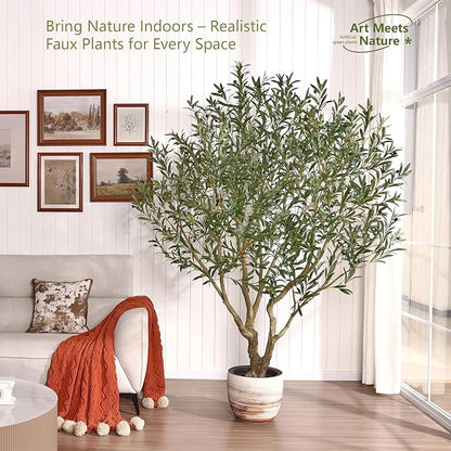 Olive Tree Artificial Indoor 7ft - UV Resistant Large Fake Plants - Realistic Faux Olive Tree in Pot - Tall Artificial Plants Outdoor for Home, Patio, Living Room, Office Decor,VN138