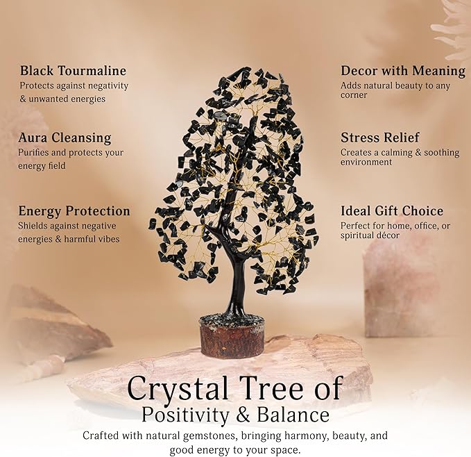 YATSKIA Black Tourmaline Gemstone Tree, Crystal Tree of Life, Feng Shui Decor, Meditation Decor, Spiritual Gifts