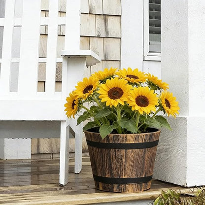 5 Pack 7 Inch Plastic Plant Pots, Whiskey Barrel Planters, Flower Pots for Indoor Outdoor Home Herb Snake Plants, Durable Pots, Set of 5