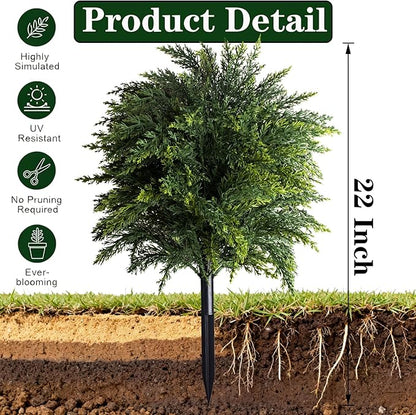 2-Pack Artificial Cedar Topiary Ball Trees 22" Outdoor UV Resistant Faux Cypress Shrubs with Ground Spike, Realistic Evergreen Bushes for Front Porch, Garden, Backyard, and Indoor Decor