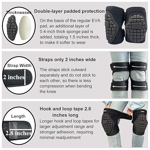 Men Women Garden Knee Pads, Foam Knee Pad for Cleaning Floors, Weeding, Kneeling, Soft Knee Protector for Indoor & Outdoor Work, Comfortable Christmas Kneepads for Yard, Durable, Black Extra Large (1 Pair)