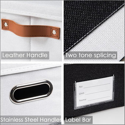 PRANDOM Larger Foldable Storage Bins with Handles [3-Pack] Fabric Collapsible Storage Boxes Baskets Cubes Containers with Handles for Closet Living Room Bedroom (Black & White 17.3x12.2x10.4')