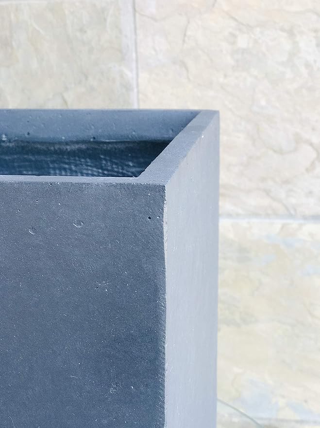 Kante 12 Inch Square Concrete Planter for Outdoor Indoor Home Patio Garden, Large Plant Pot with Drainage Hole and Rubber Plug, Charcoal
