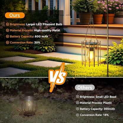 KOOPER Solar Lanterns Outdoor Waterproof, 2 Pack Bronze Upgraded Bright Hanging Solar Lights Outdoor Lantern Decorative, Auto ON/Off Metal Hanging Lanterns for Pathway Yard Patio Garden Decor