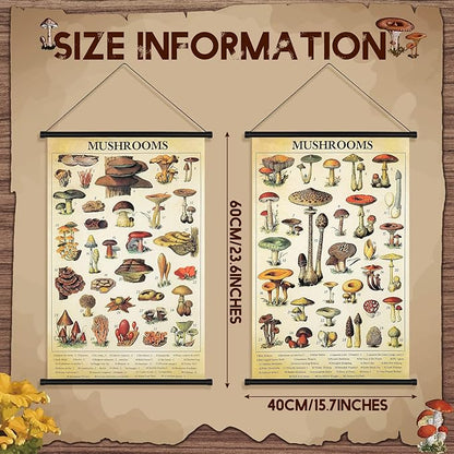 Geosar 2 Pcs Vintage Mushroom Flower Butterfly Tree Poster Fungus Rustic Wall Hanging Illustrative Reference Chart Poster for Bedroom Living Room, 15.7 x 23.6 Inch(Vintage Mushroom)