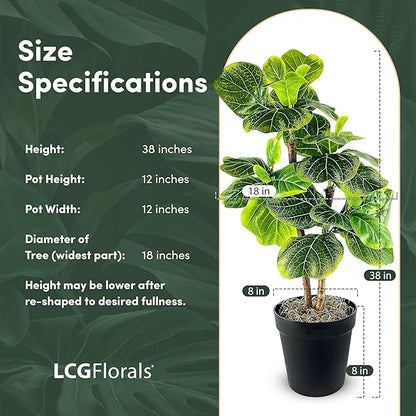 3.2ft Artificial Fiddle Leaf Fig Tree - Real Wood Trunk, Preassembled, No Maintenance Indoor Faux Plant in Black Pot - Living Room, Home & Office Decor