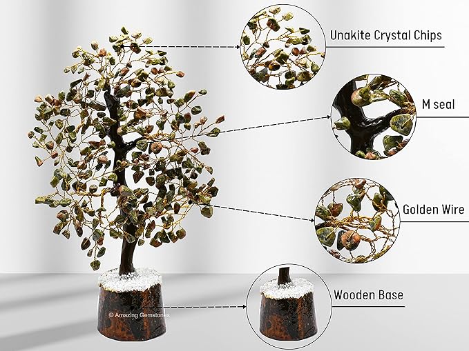 Unakite Natural Healing Premium Crystal Bonsai Feng Shui Fortune Money Tree of Life for Home Office Decor (Gift Box Ready,10-12 Inch)
