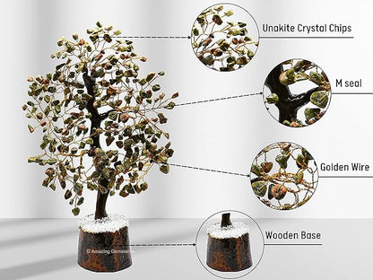 Unakite Natural Healing Premium Crystal Bonsai Feng Shui Fortune Money Tree of Life for Home Office Decor (Gift Box Ready,10-12 Inch)