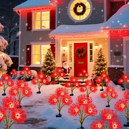 Solar Garden Flower Lights Outdoor,4 Pack 12-Head Red Spider Lily Waterproof with Glowing Stems,Elegant Yard & Patio Decor,Ideal Valentine's,Christmas & Gardening Gifts for Women,Mothers & Grandma