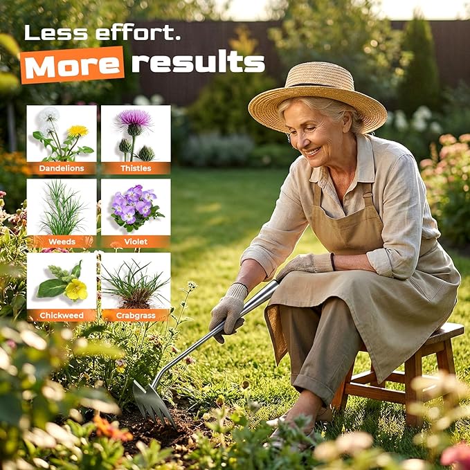 2025 Upgraded Weed Puller Tool, 4-Tooth Manganese Steel Manual Weeders, Portable Garden Weed Remover Tools for Vegetable Gardening Backyard Farm Planting & Weeding