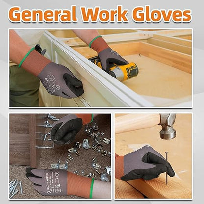 Schwer 6 Pairs Safety Work Gloves Sandy Nitrile Coated LT5626, Max Abrasion Resistant Heavy Duty Working Gloves with Grip for Men Women, Touch-Screen, for General Use, Mechanic, Construction, L