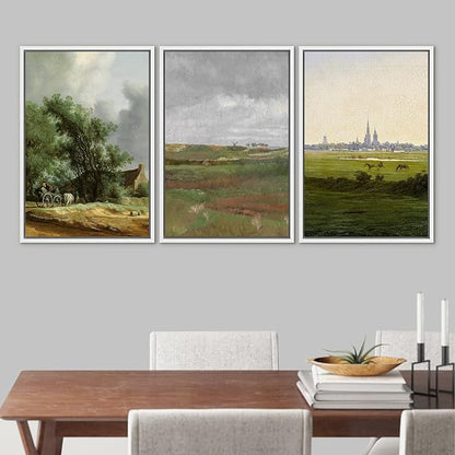 Ashbrook Framed Canvas Print Wall Art Set Farmhouse Country Nature Wilderness Illustrations Fine Art Decorative Floral Botanical Vintage for Living Room, Bedroom, Office - 24"x36"x3 White