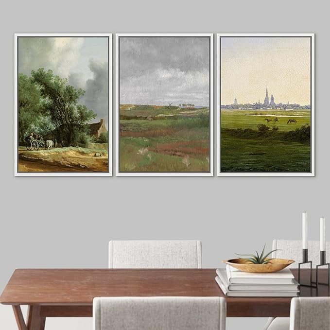 Ashbrook Framed Canvas Print Wall Art Set Farmhouse Country Nature Wilderness Illustrations Fine Art Decorative Floral Botanical Vintage for Living Room, Bedroom, Office - 16"x24"x3 White