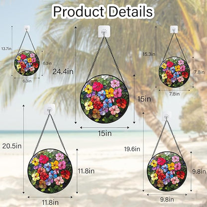 Stained Glass Window Hanging Colorful Flower Wildflowers 7.8" - Suncatcher Door Garden Sun Catcher Home Decor Birthday Christmas for Mom Lover Woman Nana Friend Wife