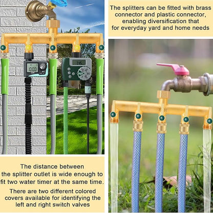 EBH Brass Garden Hose Splitter, 5 Way Outdoor Frostproof Tap Hose Splitter with 5 Individual On/Off Valve and Extended Handle, GHT 3/4-Inch Heavy Duty Hex Female Inlet and 3/4-Inch Male Outlet