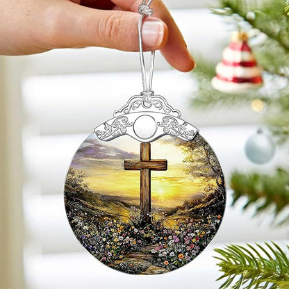 Cross Sunset Ornament – Christian Christmas Decor & Religious Christmas Ornament; Christian Home Decor (Holiday Present, Bauble Present, Christian Gifts, Religious Gifts, Gift Idea, Gift Exchange)