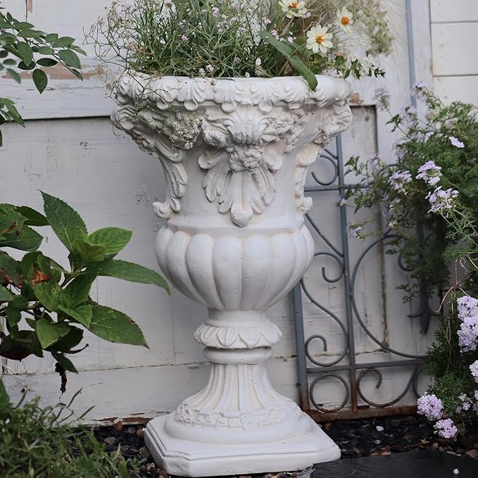 VISIBLE Vintage European Giant Garden Urn Planter, Decorative Cement and Fiber Flower Pot, Make Rust Finished, Wrap Foam Safely Delivered from Local Warehouse (Retro, Large)