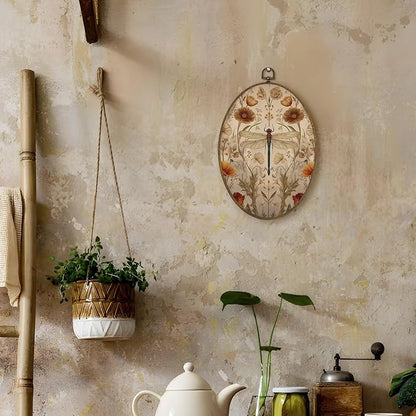 LKETW Vintage Floral Dragonfly Oval Wall Art Decor, Cottagecore Flower Dragonfly Oval Canvas Hanging Decor, William Morris Floral Aesthetic Wall Decorations for Home Bedroom Office, 8.6x11.4 Inch