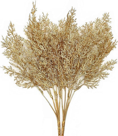 PASYOU Fake Plants Golden Antlers Flowers Decoration for Christmas, Artificial Grass Plastic Faux Outdoor Indoor Home Garden Party Room Bedroom Office Wedding Table Centerpiece DIY Decor, Gold 2 Pack