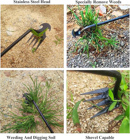 WMM Weed Puller Tool Gardening Tools Set of 2 Uprooting Weed Pulling Tool, 4 Teeth Manganese Steel Forged Weeding Tool for Vegetable, Portable Hand Weeder Tool for Garden Farm Planting Weeding