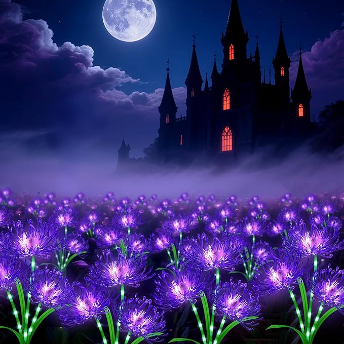 Solar Garden Flower Lights Outdoor,8 Pack 24-Head Purple Spider Lily Waterproof with Glowing Stems,Elegant Yard,Patio & Law Decor,Ideal Halloween & Gardening Gifts for Women,Mothers & Grandma