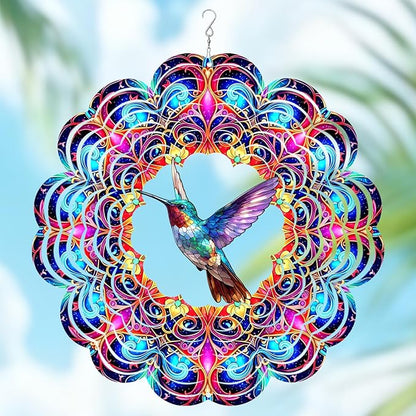 Hummingbird Wind Spinner 12" Metal, Hummingbird Gifts for Women Mom Wife Grandma, Outdoor Indoor Hanging Ornament for Garden Porch Backyard Lawn, Gift for Birthday Thanksgiving Christmas