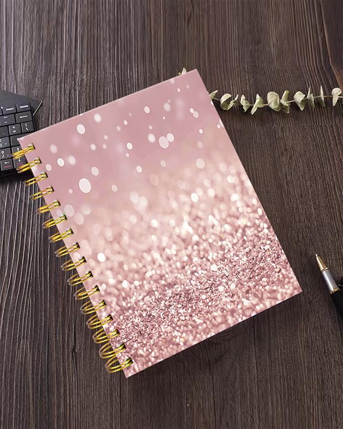 iampanda Spiral Journal Notebook,Strong Twin-Wire Binding with Premium Paper for Girl Women,60 Sheets A5 College Ruled Notebook/Journal,Luxury Design Perfect for School Office Home Gifts,Pink Glitter
