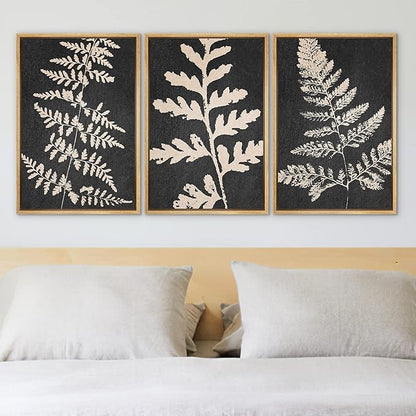 Ashbrook Framed Canvas Print Wall Art Set Black Forest Fern Plant Silhouette Nature Wilderness Illustrations Modern Art Rustic Chic Colorful for Living Room, Bedroom, Office - 16"x24"x3 Natural