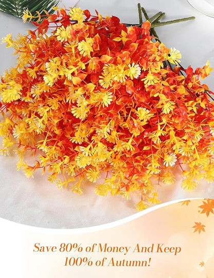 16 Bundles Artificial Flowers for Fall Outdoors Decoration - Fake Mums Faux Artificial Plants Plastic Flower No Fade for Harvest Halloween Thanks Giving Day Decor
