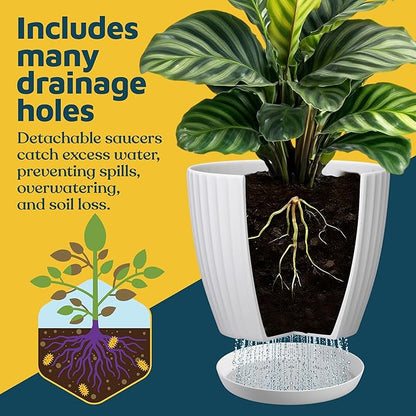Multicolor 6-Inch Plant Pots with Drainage & Saucers 18 Pack, Indoor & Outdoor Planters for Houseplants, Herbs, and Flowers, Durable & Weatherproof Material, Stackable, Lightweight, Minimalist Design