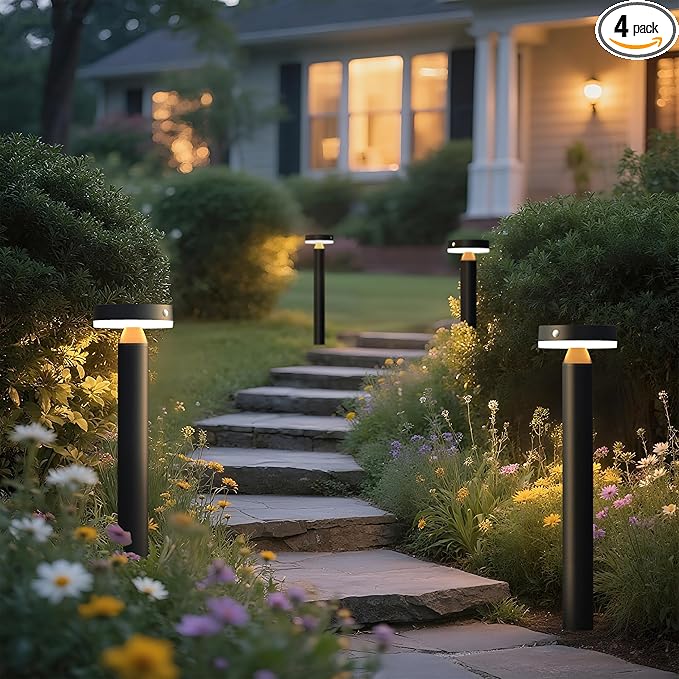 20" Solar Landscape Lights - Outdoor Solar Lights for Yard - PIR Sensor & Two Light Modes - 50lm & 400lm - Rechargeable Battery Last Up to 55 Hours - 3000K - IP44 Weather Resistant - 4 Pack