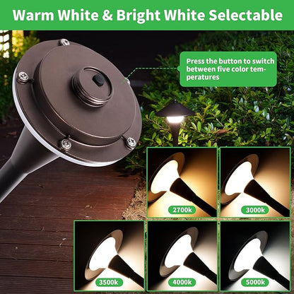Low Voltage Pathway Lights - 2700K/3000K/3500K/4000K/5000K Selectable Landscape Sidewalk Lighting Wired, 12V Path Light Waterproof, 200lm LED Aluminum Pathlight ORB for Outside Patio Yard
