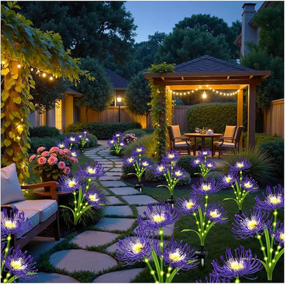 Solar Outdoor Lights Purple Spider Lily – 4 Pack 12-Head Waterproof Garden Flower Lights with Glowing Stems,Decorative Solar Powered Yard,Patio & Lawn Decor, Gardening Gifts for Women Grandma