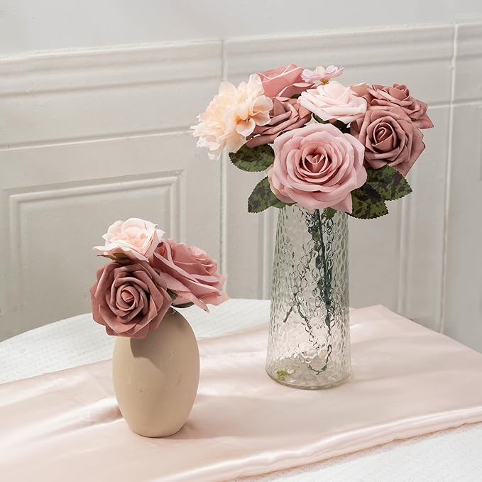 30 Pcs Roses Artificial Flowers Pink Bouquets Box Set for DIY Bridal Wedding Shower Decorations Fake Floral Arrangements for Party Table Centerpieces Home Decor Indoor Outdoor Dusty Blush