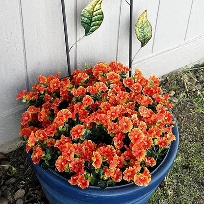 Artificial Fake Flowers Plant for Outdoors, 12 Bundles Faux Morning Glory UV Resistant Look Real Silk Flowers for Outside Planter Front Door Porch Patio Yard Decoration, (Fall Orange)