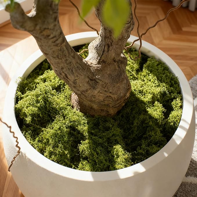 8ft Luxury Ficus Artificial Trees with Natural Curved Trunks, 96" Tall Lush Faux Banyan Tree in Round Artisan Planter for Home Decor Indoor, Large Fake Tree for Big House Home Villa Office
