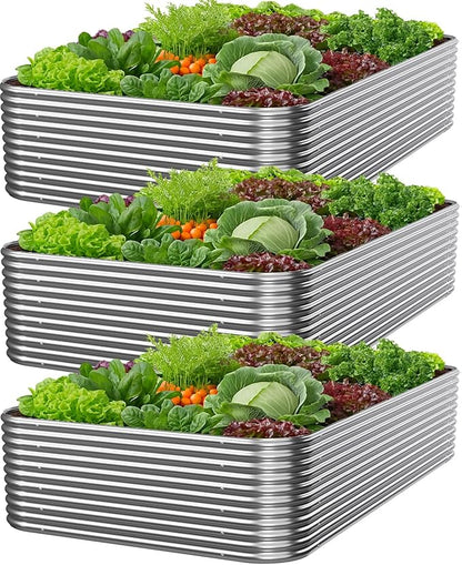 3 PCS Tall 4x2ft Galvanized Raised Garden Bed Outdoor, Metal Garden Bed for Vegetables, Above Ground Garden Box for Flower, Steel Raised Beds for Gardening