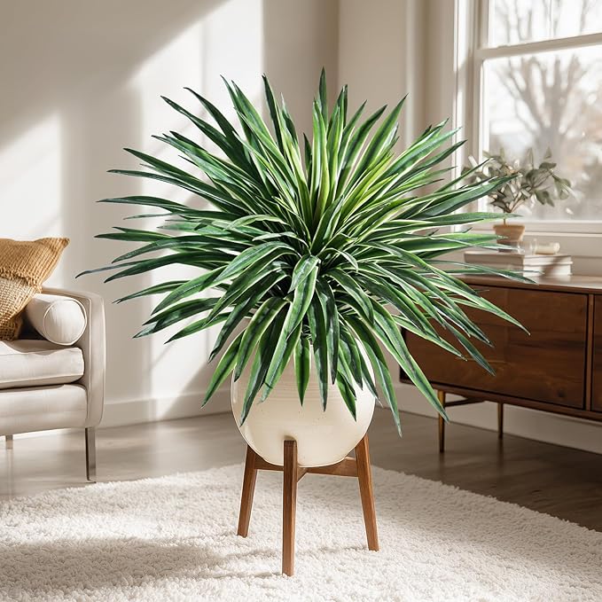 Artificial Agave Plant Fake Agave Planters for Indoor Outdoor Faux Agave Plants Real Touch Realistic Greenery for Home Living Room Office Bathroom Garden Front Porch Patio Decor (27inch-2 Pcs White)