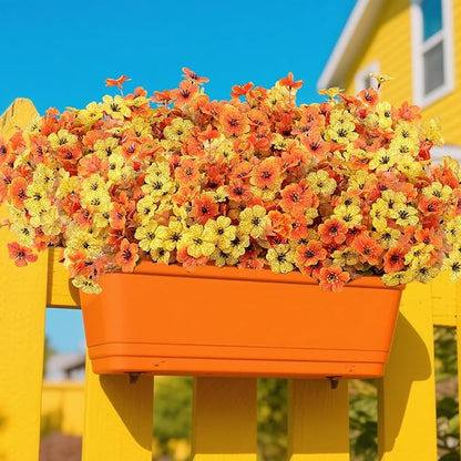 20 Bundles Artificial Fake Mums Flowers for Outdoor Faux Silk Orange Yellow Daisy Realistic UV Resistant No Fade Fake Plants Flowers for Planter Porch Patio Indoor Thanksgiving Decor