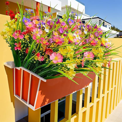 Artificial Flowers Outdoor UV Resistant 12 Bundles Faux Silk Summer Spring Wildflower Plants Plastic Fake Greenery Shrubs for Outside Planter Porch Window Boxes Garden Decoration