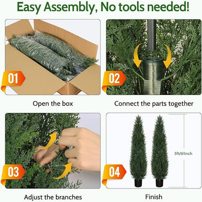 Artificial Cedar Topiary Trees, 5FT UV Resistant Topiary Trees Artificial Outdoors, Realistic Pre-Potted Faux Cypress Plants for Outdoor Porch, Home Entryway, and Garden Decor, Set of 2
