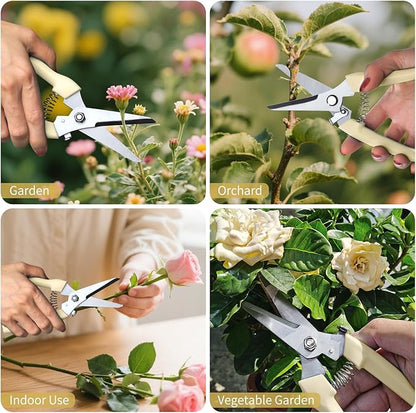 Flower clippers, 7.6 inch Pruning Shears for Beginners, High Strength Steel, Sharp Rust Resistant Floral Scissors with Comfortable Grip Handles, Garden Clippers, Rose Clippers for Gardening -White